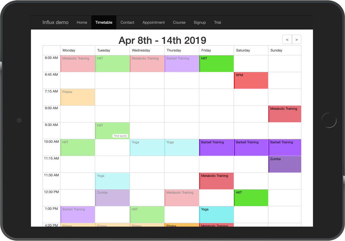 Embed Influx's timetable functionality into your website