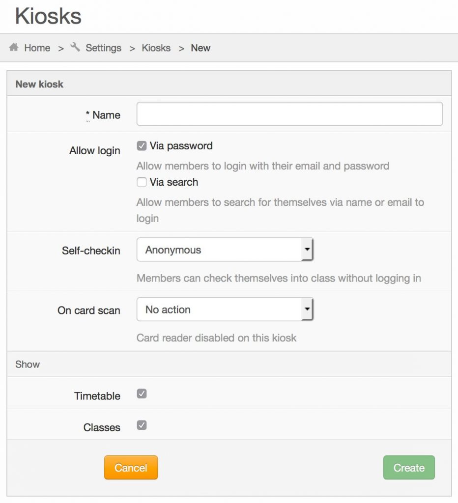 Influx Create Kiosk - Configure new